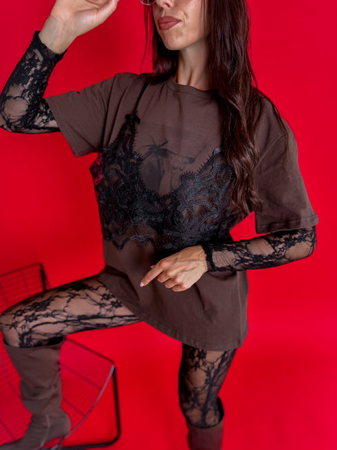 T-krekls "LACE TOP H19" - choco